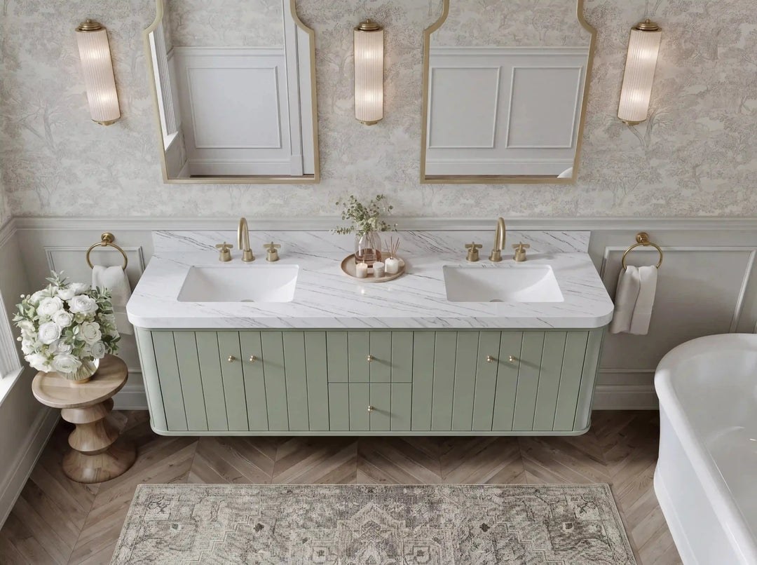 Houston Floating 72 in. W x 22 in. D Double Sink Bathroom Vanity | 
              
                Evergreen
                
                  
             - HOU-FLT-CAB-EGN-71D - photo №16