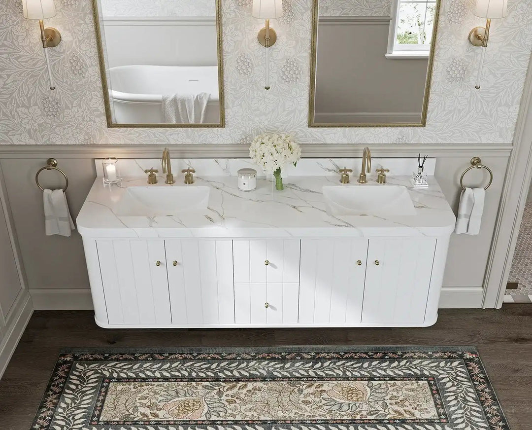 Houston Floating 72 in. W x 22 in. D Double Sink Bathroom Vanity | 
              
                White
                
                  
             - HOU-FLT-CAB-WH-71D - photo №4