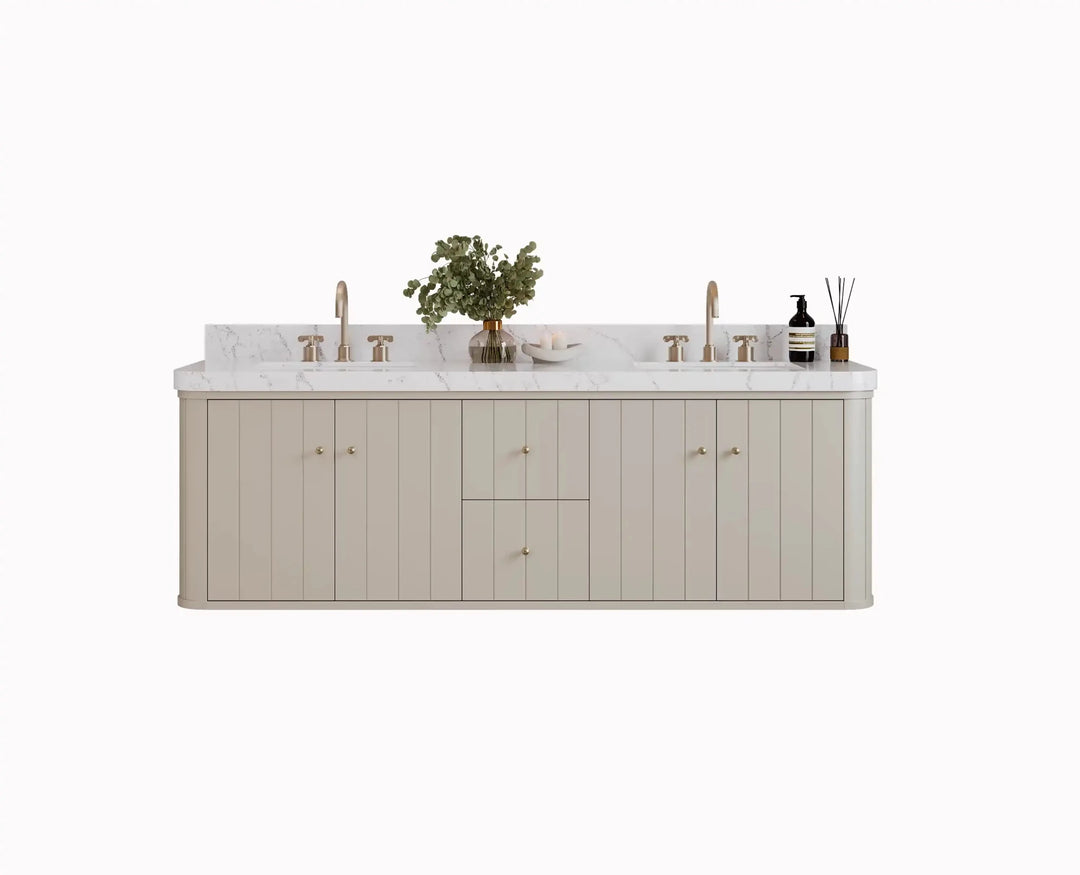 Houston Floating 72 in. W x 22 in. D Double Sink Bathroom Vanity | 
              
                 Fine Grain Linen Beige
                
                  
             - HOU-FLT-CAB-FNG-71D - photo №1