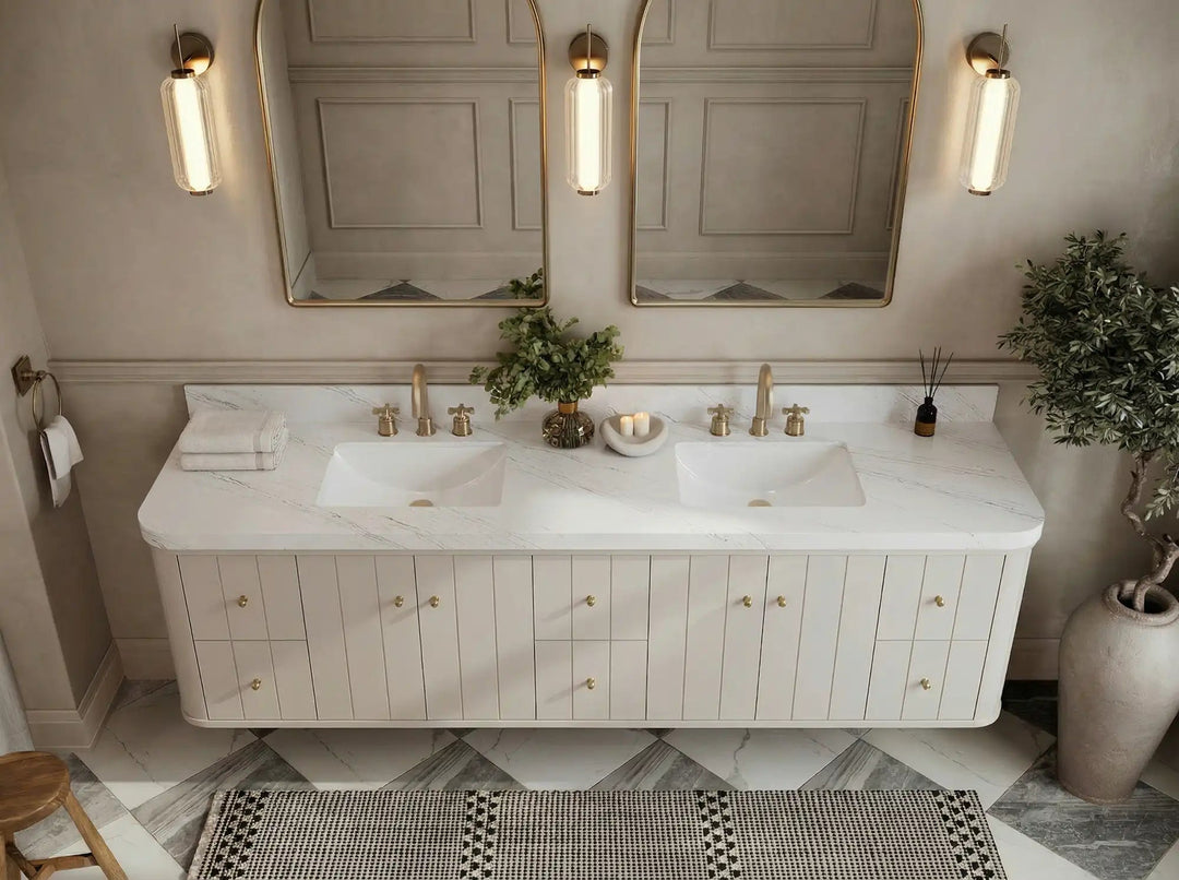 Houston Floating 84 in. W x 22 in. D Double Sink Bathroom Vanity | 
              
                 Fine Grain Linen Beige
                
                  
             - HOU-FLT-CAB-FNG-83 - photo №7