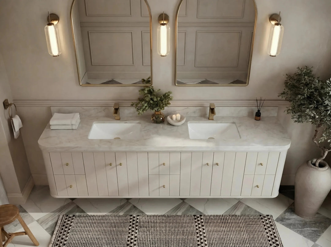 Houston Floating 84 in. W x 22 in. D Double Sink Bathroom Vanity | 
              
                 Fine Grain Linen Beige
                
                  
             - HOU-FLT-CAB-FNG-83 - photo №16