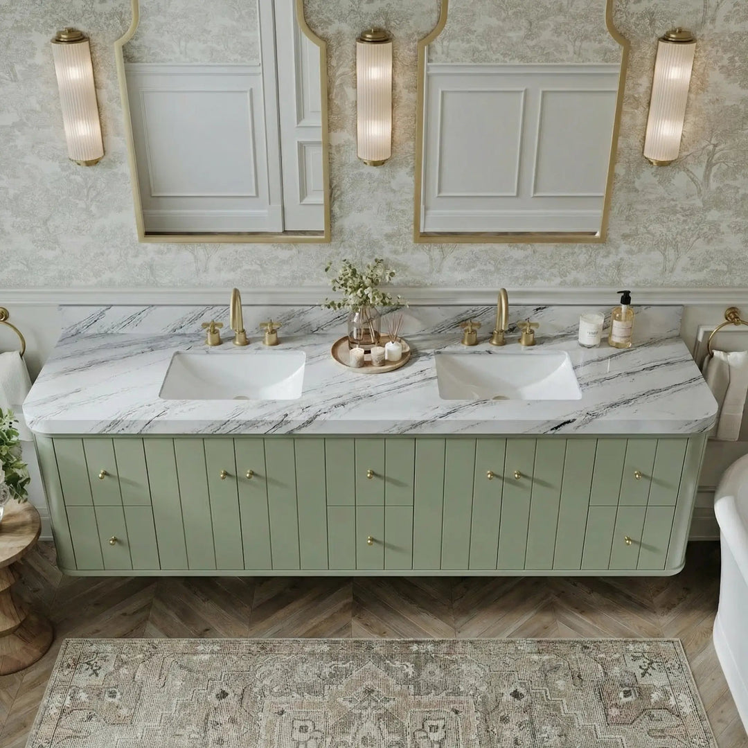 Houston Floating 84 in. W x 22 in. D Double Sink Bathroom Vanity | 
              
                Evergreen
                
                  
             - HOU-FLT-CAB-EGN-83 - photo №12