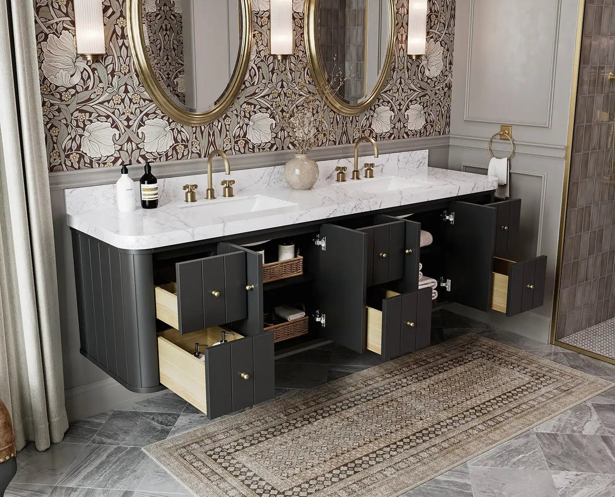Houston Floating 84 in. W x 22 in. D Double Sink Bathroom Vanity - Willow Bath and Vanity