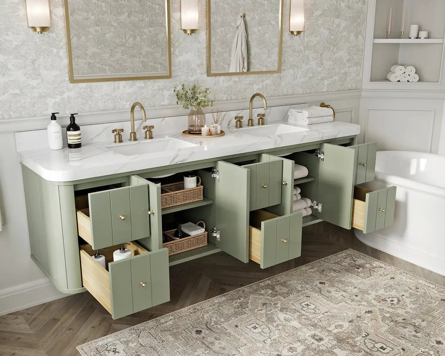 Houston Floating 84 in. W x 22 in. D Double Sink Bathroom Vanity - Willow Bath and Vanity