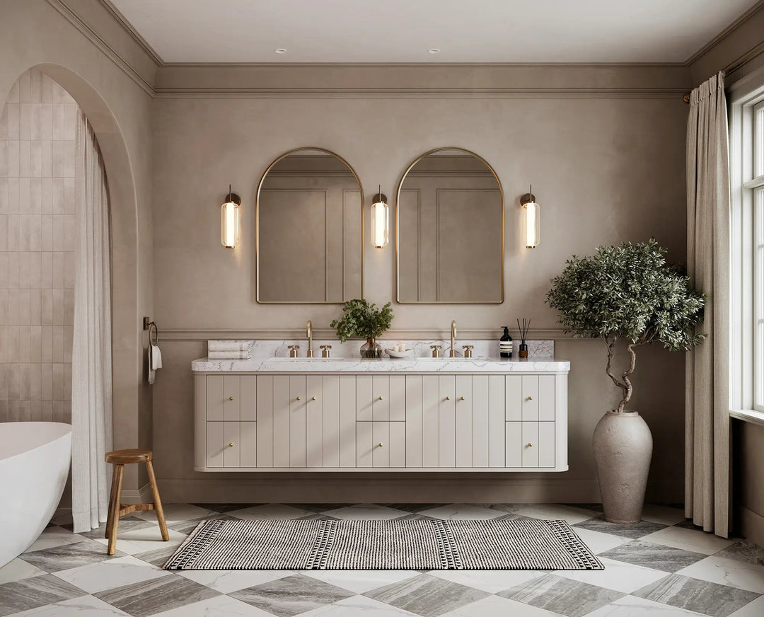 Houston Floating 84 in. W x 22 in. D Double Sink Bathroom Vanity | 
              
                 Fine Grain Linen Beige
                
                  
             - HOU-FLT-CAB-FNG-83 - photo №5