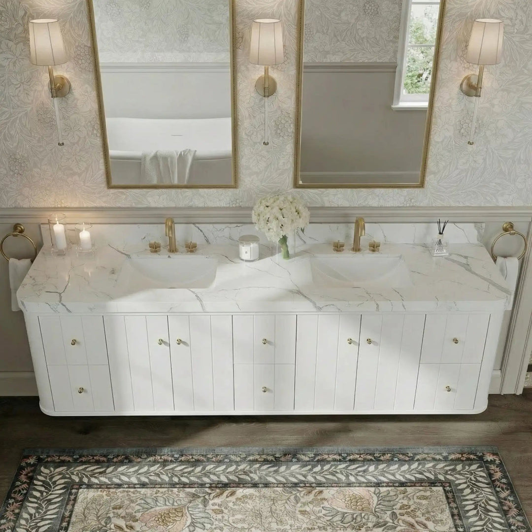 Houston Floating 84 in. W x 22 in. D Double Sink Bathroom Vanity | 
              
                White
                
                  
             - HOU-FLT-CAB-WH-83 - photo №9