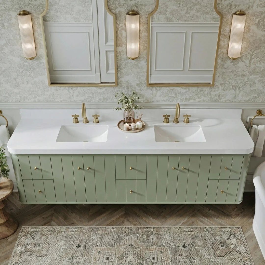 Houston Floating 84 in. W x 22 in. D Double Sink Bathroom Vanity | 
              
                Evergreen
                
                  
             - HOU-FLT-CAB-EGN-83 - photo №14