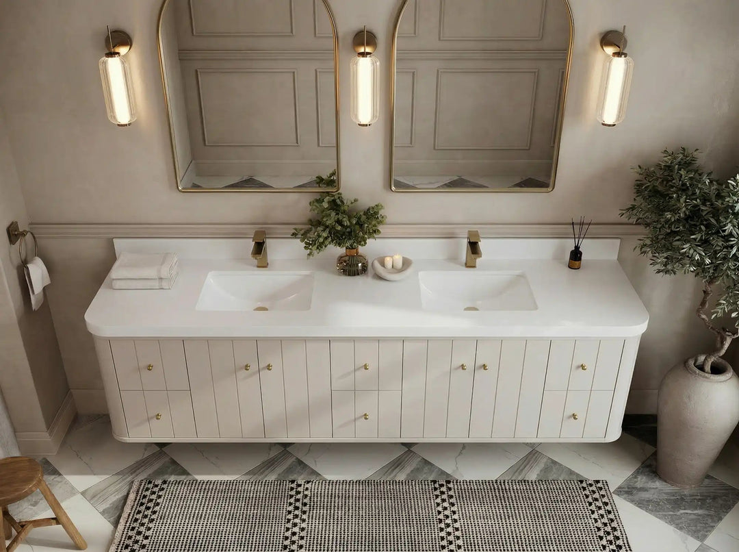 Houston Floating 84 in. W x 22 in. D Double Sink Bathroom Vanity | 
              
                 Fine Grain Linen Beige
                
                  
             - HOU-FLT-CAB-FNG-83 - photo №15