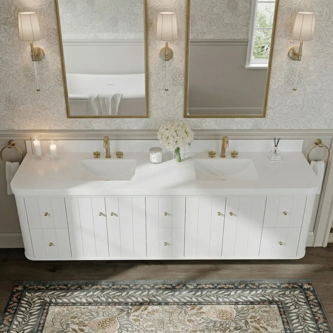 Houston Floating 84 in. W x 22 in. D Double Sink Bathroom Vanity | 
              
                White
                
                  
             - HOU-FLT-CAB-WH-83 - photo №14