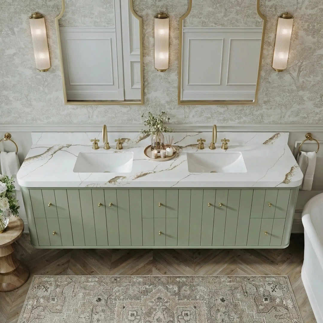 Houston Floating 84 in. W x 22 in. D Double Sink Bathroom Vanity | 
              
                Evergreen
                
                  
             - HOU-FLT-CAB-EGN-83 - photo №8