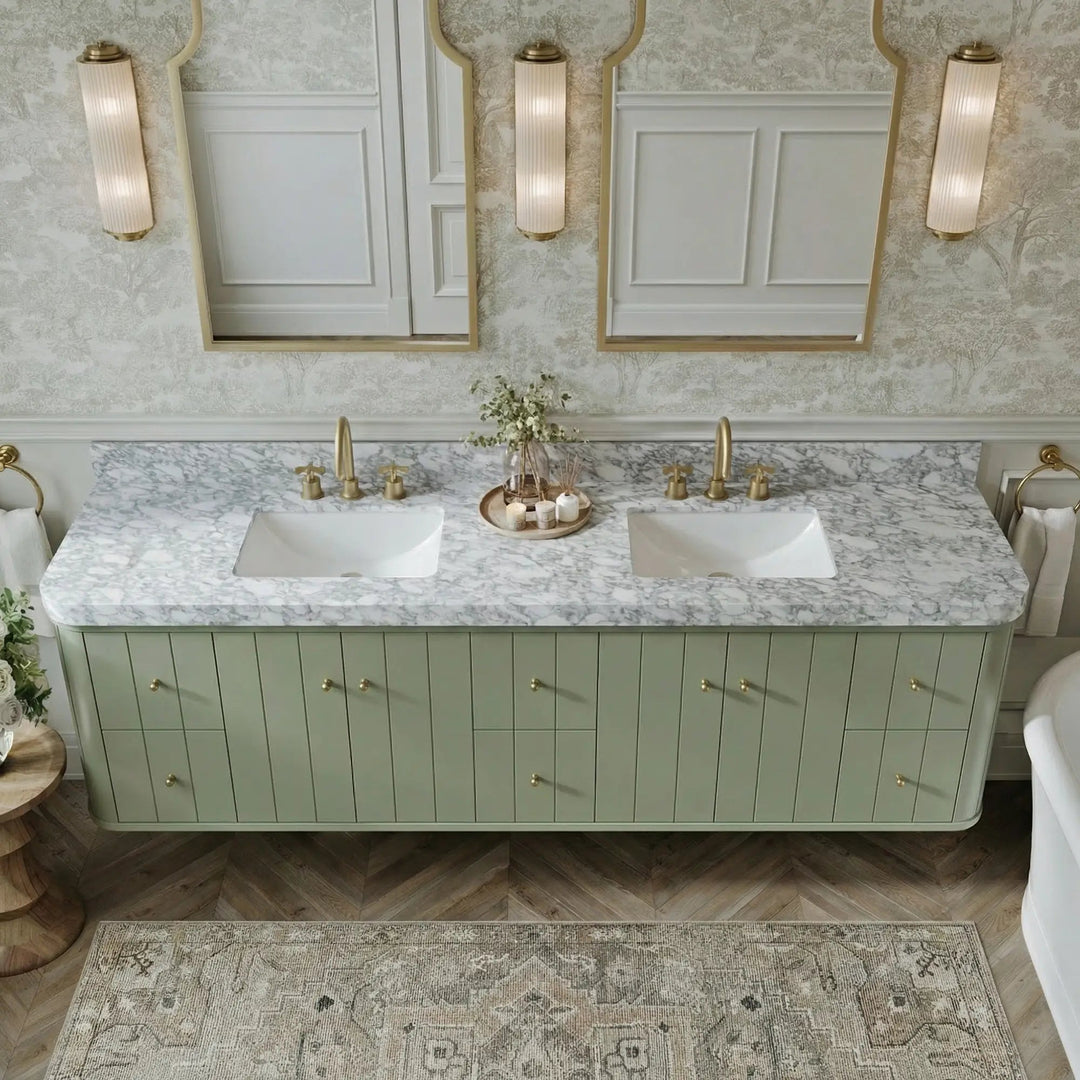 Houston Floating 84 in. W x 22 in. D Double Sink Bathroom Vanity | 
              
                Evergreen
                
                  
             - HOU-FLT-CAB-EGN-83 - photo №6