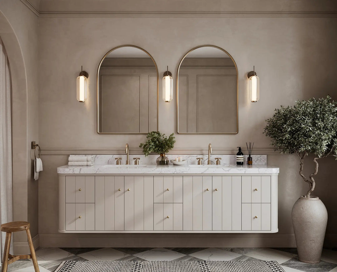 Houston Floating 84 in. W x 22 in. D Double Sink Bathroom Vanity | 
              
                 Fine Grain Linen Beige
                
                  
             - HOU-FLT-CAB-FNG-83 - photo №4