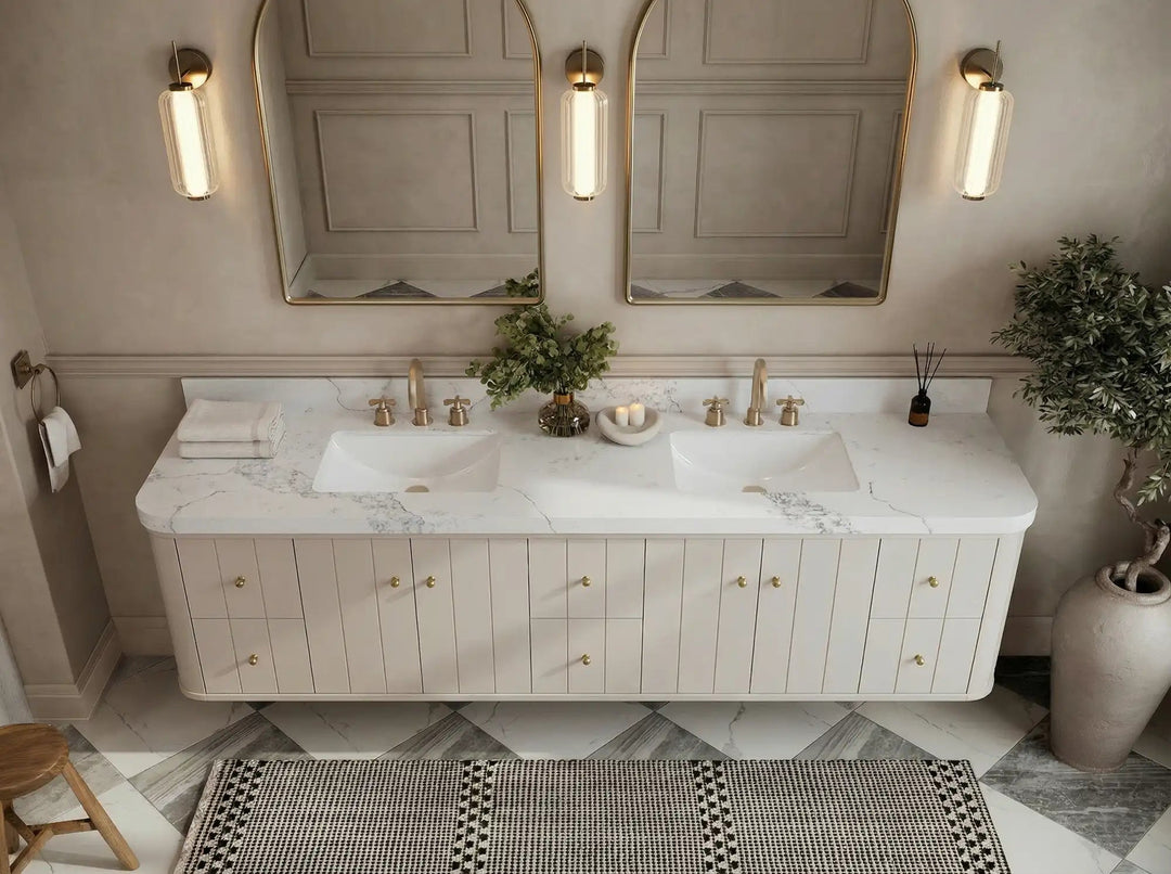 Houston Floating 84 in. W x 22 in. D Double Sink Bathroom Vanity | 
              
                 Fine Grain Linen Beige
                
                  
             - HOU-FLT-CAB-FNG-83 - photo №13