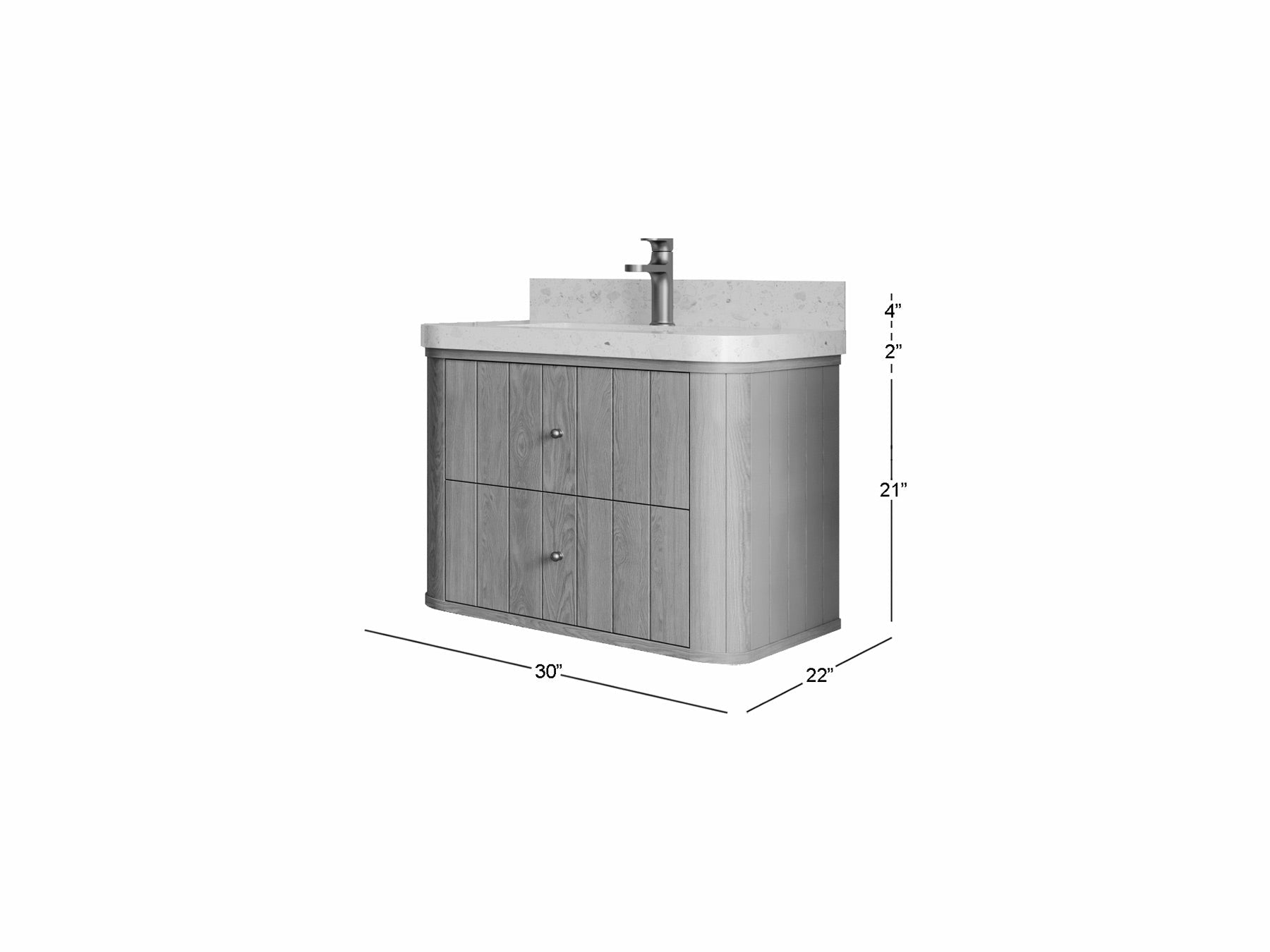 Houston White Oak 30 in. W x 22 in. D Floating Single Sink Bathroom Vanity with Curved Edge Design - Willow Bath and Vanity