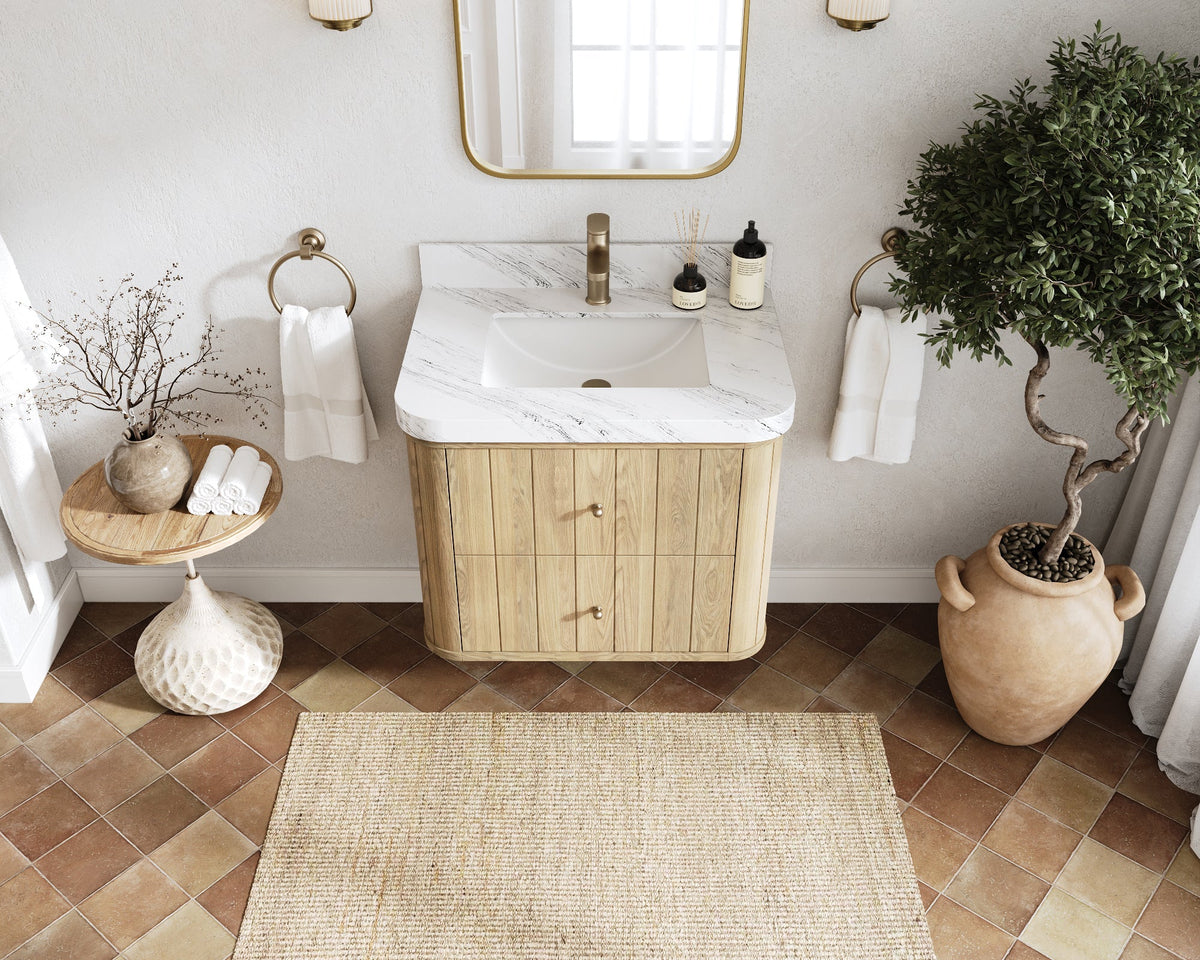 Houston White Oak 30 in. W x 22 in. D Floating Single Sink Bathroom Vanity with Curved Edge Design - Willow Bath and Vanity