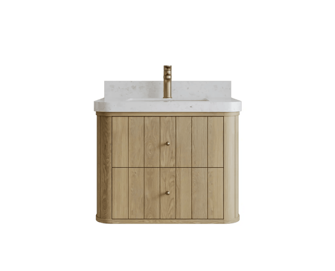 Houston White Oak 30 in. W x 22 in. D Floating Single Sink Bathroom Vanity with Curved Edge Design | 
              
                Nordic White Oak
                
                  
             - HOU_FLT_NORW_CARM_30 - photo №1