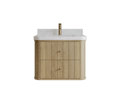 Houston White Oak 30 in. W x 22 in. D Floating Single Sink Bathroom Vanity with Curved Edge Design - photo 1