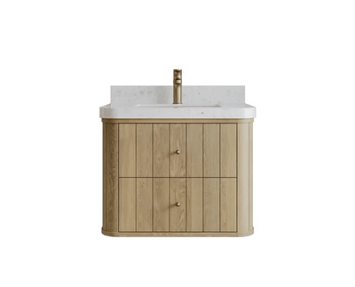 Houston White Oak 30 in. W x 22 in. D Floating Single Sink Bathroom Vanity with Curved Edge Design - Willow Bath and Vanity