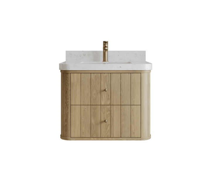 Houston White Oak 30 in. W x 22 in. D Floating Single Sink Bathroom Vanity with Curved Edge Design - photo 1