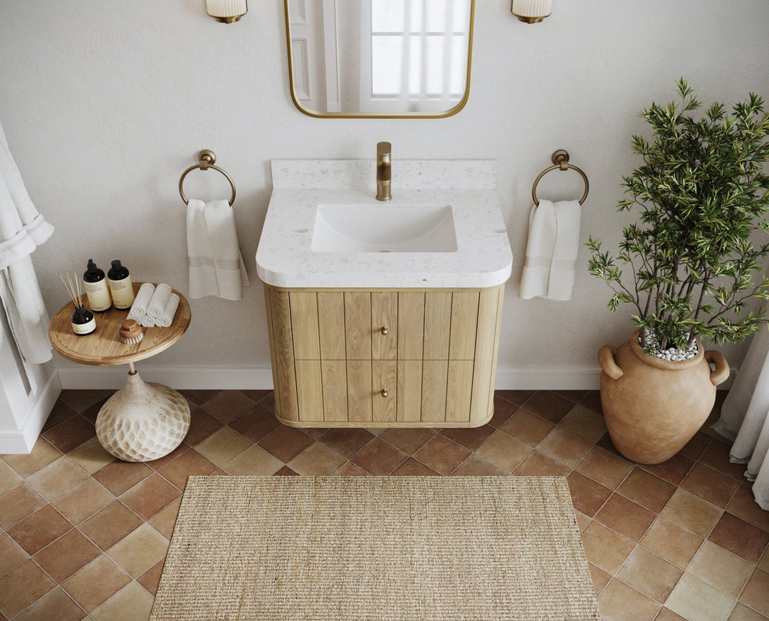 Houston White Oak 30 in. W x 22 in. D Floating Single Sink Bathroom Vanity with Curved Edge Design - Willow Bath and Vanity