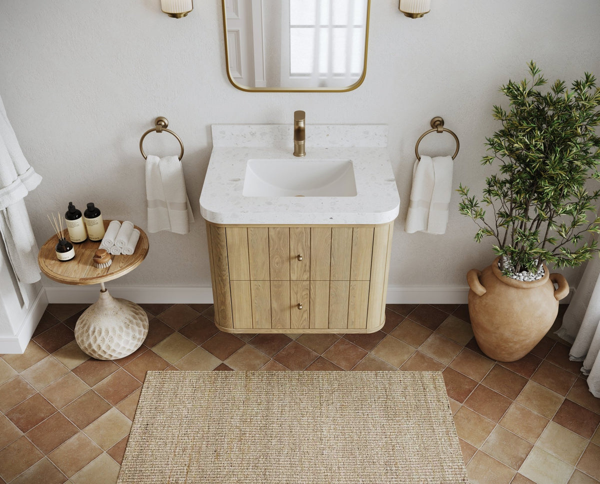Houston White Oak 30 in. W x 22 in. D Floating Single Sink Bathroom Vanity with Curved Edge Design - Willow Bath and Vanity