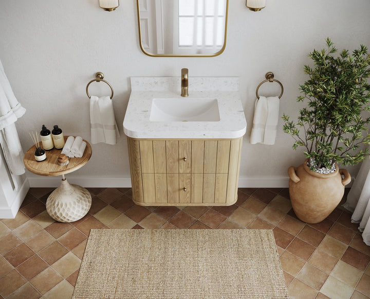 Houston White Oak 30 in. W x 22 in. D Floating Single Sink Bathroom Vanity with Curved Edge Design - photo 4