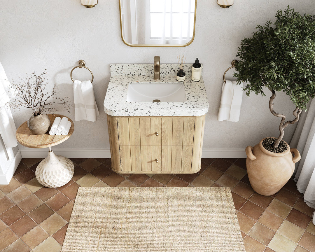 Houston White Oak 30 in. W x 22 in. D Floating Single Sink Bathroom Vanity with Curved Edge Design - Willow Bath and Vanity