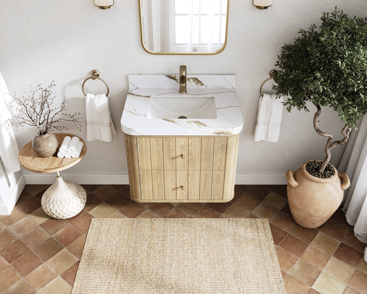 Houston White Oak 30 in. W x 22 in. D Floating Single Sink Bathroom Vanity with Curved Edge Design - photo 7