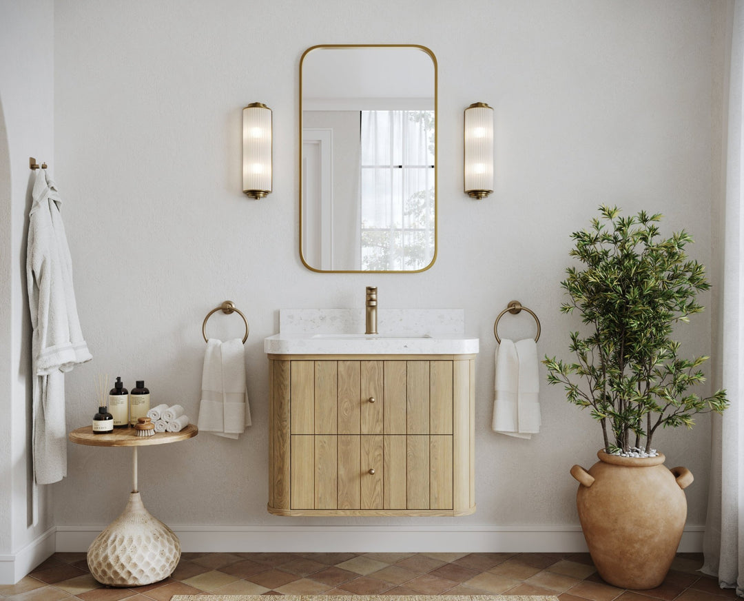 Houston White Oak 30 in. W x 22 in. D Floating Single Sink Bathroom Vanity with Curved Edge Design - Willow Bath and Vanity