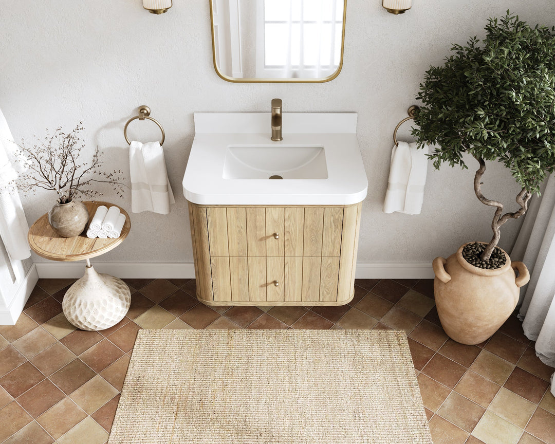 Houston White Oak 30 in. W x 22 in. D Floating Single Sink Bathroom Vanity with Curved Edge Design - Willow Bath and Vanity
