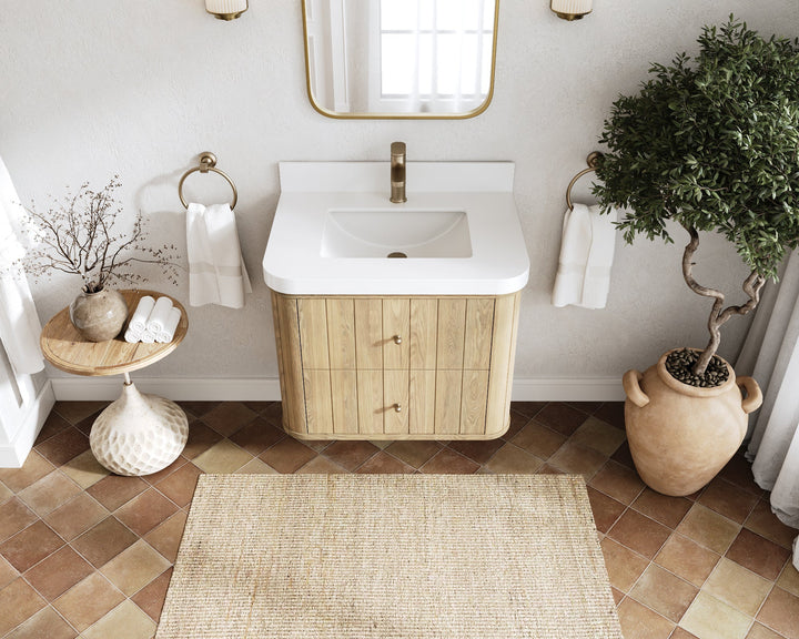 Houston White Oak 30 in. W x 22 in. D Floating Single Sink Bathroom Vanity with Curved Edge Design - photo 9
