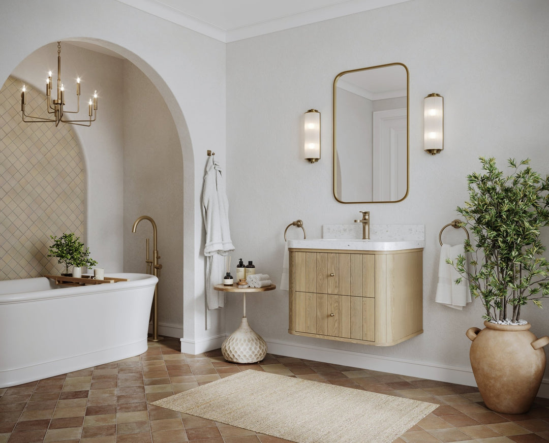 Houston White Oak 30 in. W x 22 in. D Floating Single Sink Bathroom Vanity with Curved Edge Design - Willow Bath and Vanity