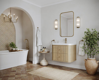 Houston White Oak 30 in. W x 22 in. D Floating Single Sink Bathroom Vanity with Curved Edge Design - Willow Bath and Vanity