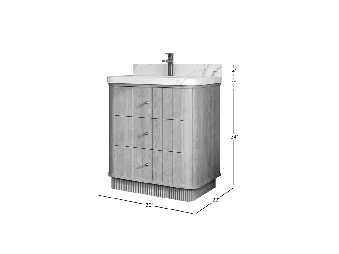 Houston White Oak 30 in. W x 22 in. D Free Standing Curved Edge Single Sink Bathroom Vanity - Willow Bath and Vanity