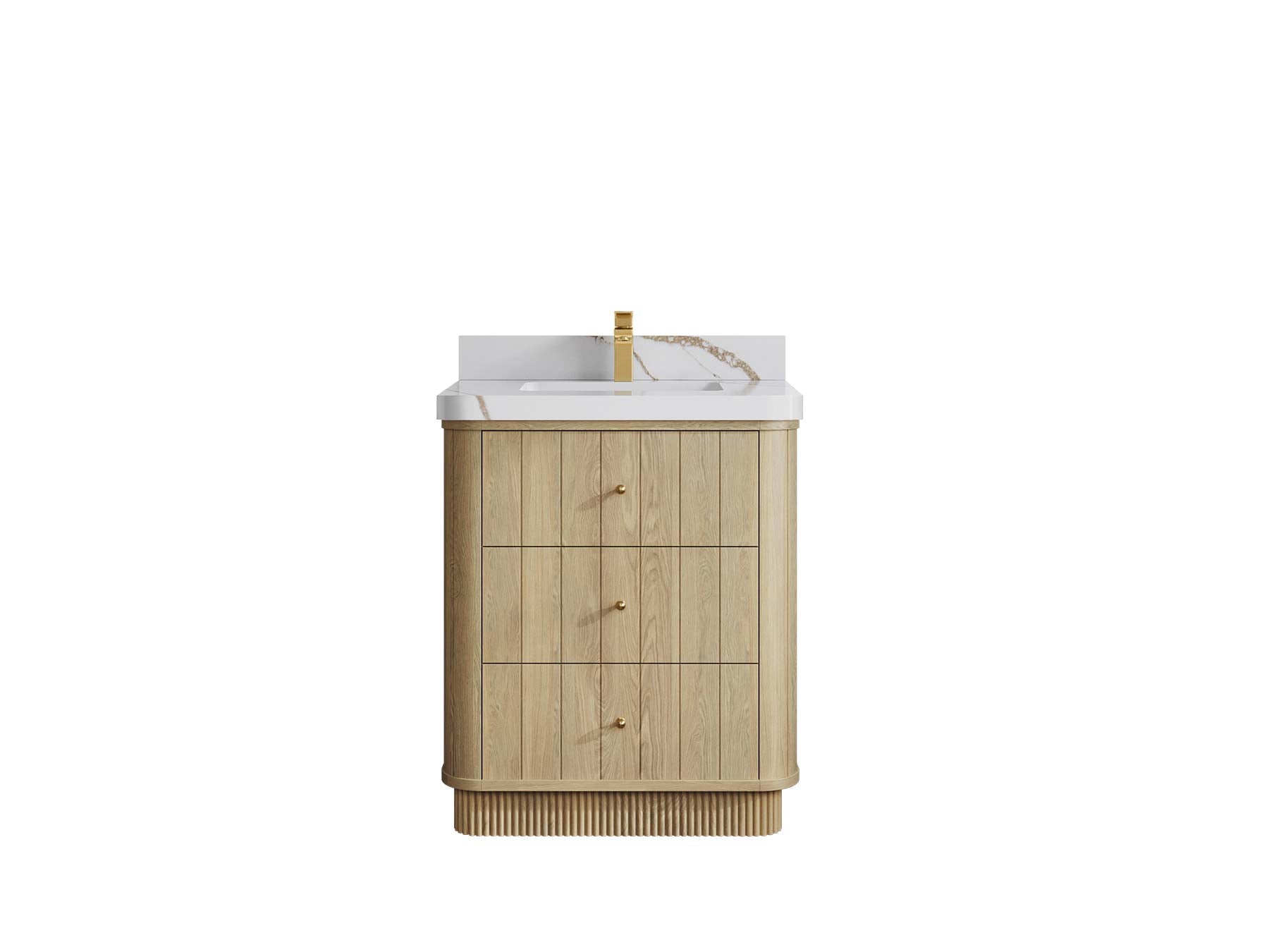 Houston White Oak 30 in. W x 22 in. D Free Standing Curved Edge Single Sink Bathroom Vanity - Willow Bath and Vanity