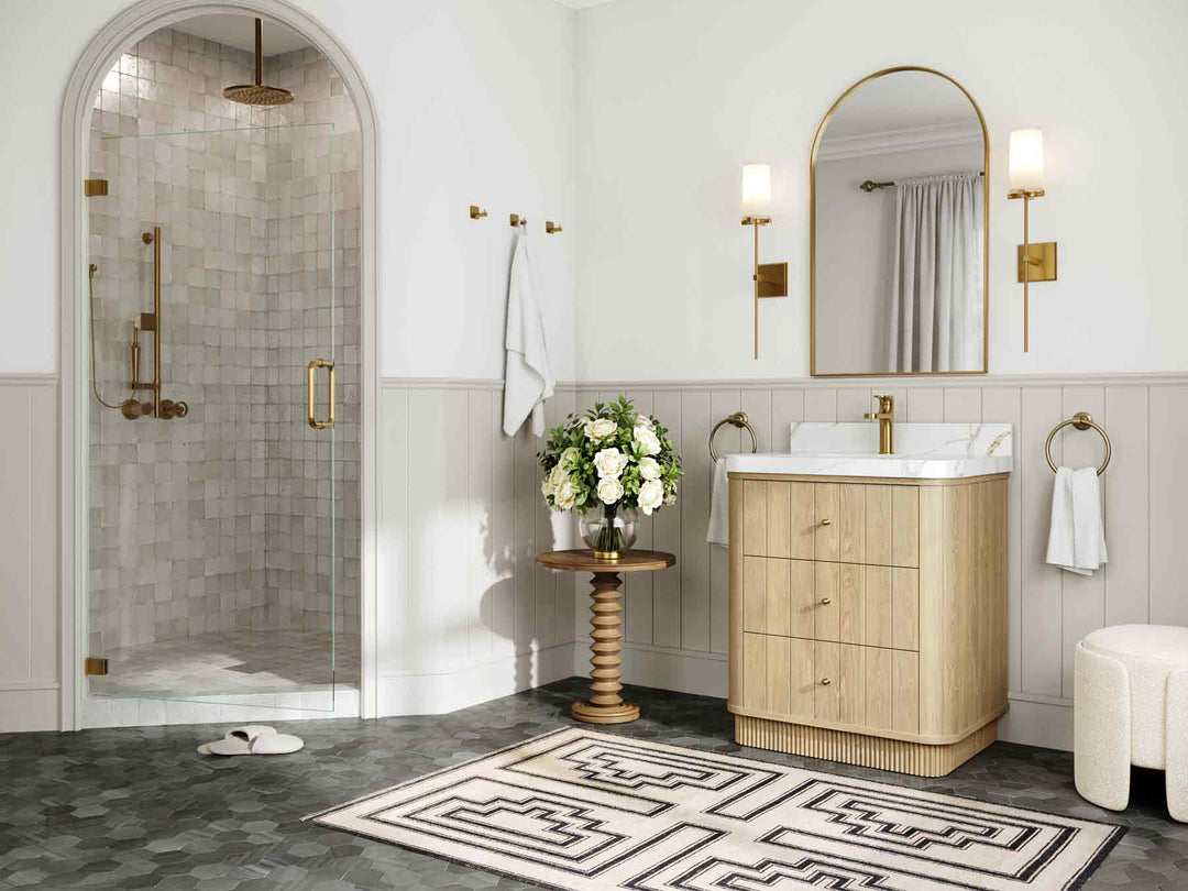 Houston White Oak 30 in. W x 22 in. D Free Standing Curved Edge Single Sink Bathroom Vanity - Willow Bath and Vanity