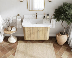 Houston White Oak 36 in. W x 22 in. D Floating Center Sink Bathroom Vanity with Curved Edge Design - photo 10