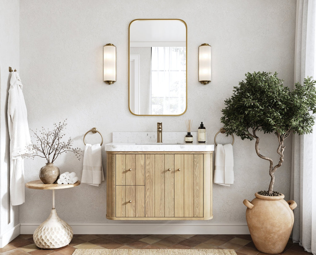 Houston White Oak 36 in. W x 22 in. D Floating Center Sink Bathroom Vanity with Curved Edge Design - Willow Bath and Vanity