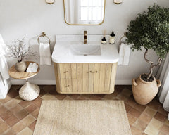 Houston White Oak 36 in. W x 22 in. D Floating Center Sink Bathroom Vanity with Curved Edge Design - photo 12