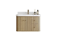Houston White Oak 36 in. W x 22 in. D Floating Center Sink Bathroom Vanity with Curved Edge Design - photo 1