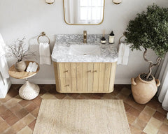 Houston White Oak 36 in. W x 22 in. D Floating Center Sink Bathroom Vanity with Curved Edge Design - photo 7