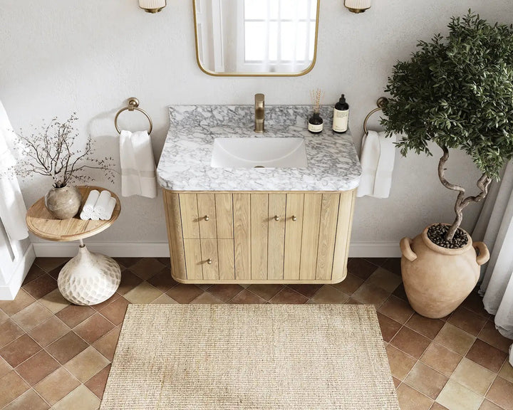 Houston White Oak 36 in. W x 22 in. D Floating Center Sink Bathroom Vanity with Curved Edge Design - photo 7