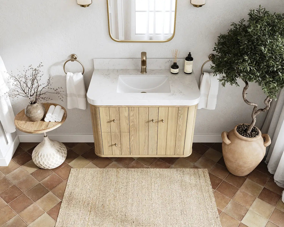 Houston White Oak 36 in. W x 22 in. D Floating Center Sink Bathroom Vanity with Curved Edge Design | 
              
                Nordic White Oak
                
                  
             - HOU_FLT_NORW_CARM_36CR - photo №8