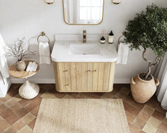 Houston White Oak 36 in. W x 22 in. D Floating Center Sink Bathroom Vanity with Curved Edge Design - photo 8