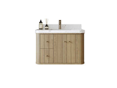 Houston White Oak 36 in. W x 22 in. D Floating Center Sink Bathroom Vanity with Curved Edge Design - photo 1