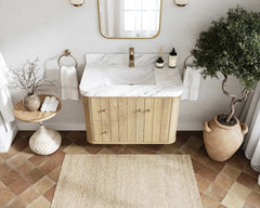 Houston White Oak 36 in. W x 22 in. D Floating Center Sink Bathroom Vanity with Curved Edge Design - photo 16