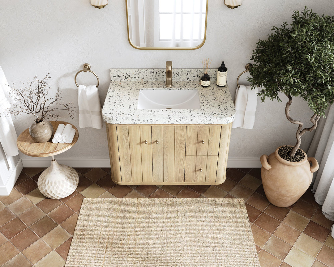 Houston White Oak 36 in. W x 22 in. D Floating Center Sink Bathroom Vanity with Curved Edge Design - Willow Bath and Vanity
