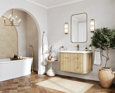 Houston White Oak 36 in. W x 22 in. D Floating Center Sink Bathroom Vanity with Curved Edge Design - Willow Bath and Vanity