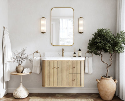 Houston White Oak 36 in. W x 22 in. D Floating Center Sink Bathroom Vanity with Curved Edge Design - Willow Bath and Vanity