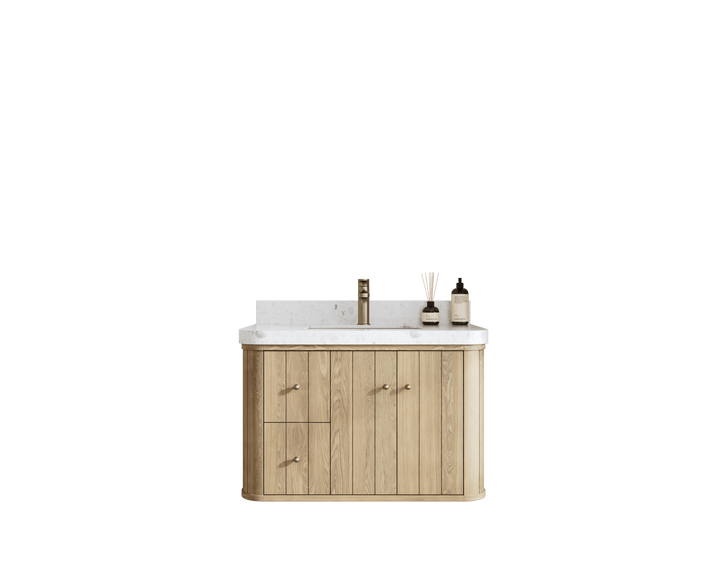 Houston White Oak 36 in. W x 22 in. D Floating Center Sink Bathroom Vanity with Curved Edge Design - photo 1